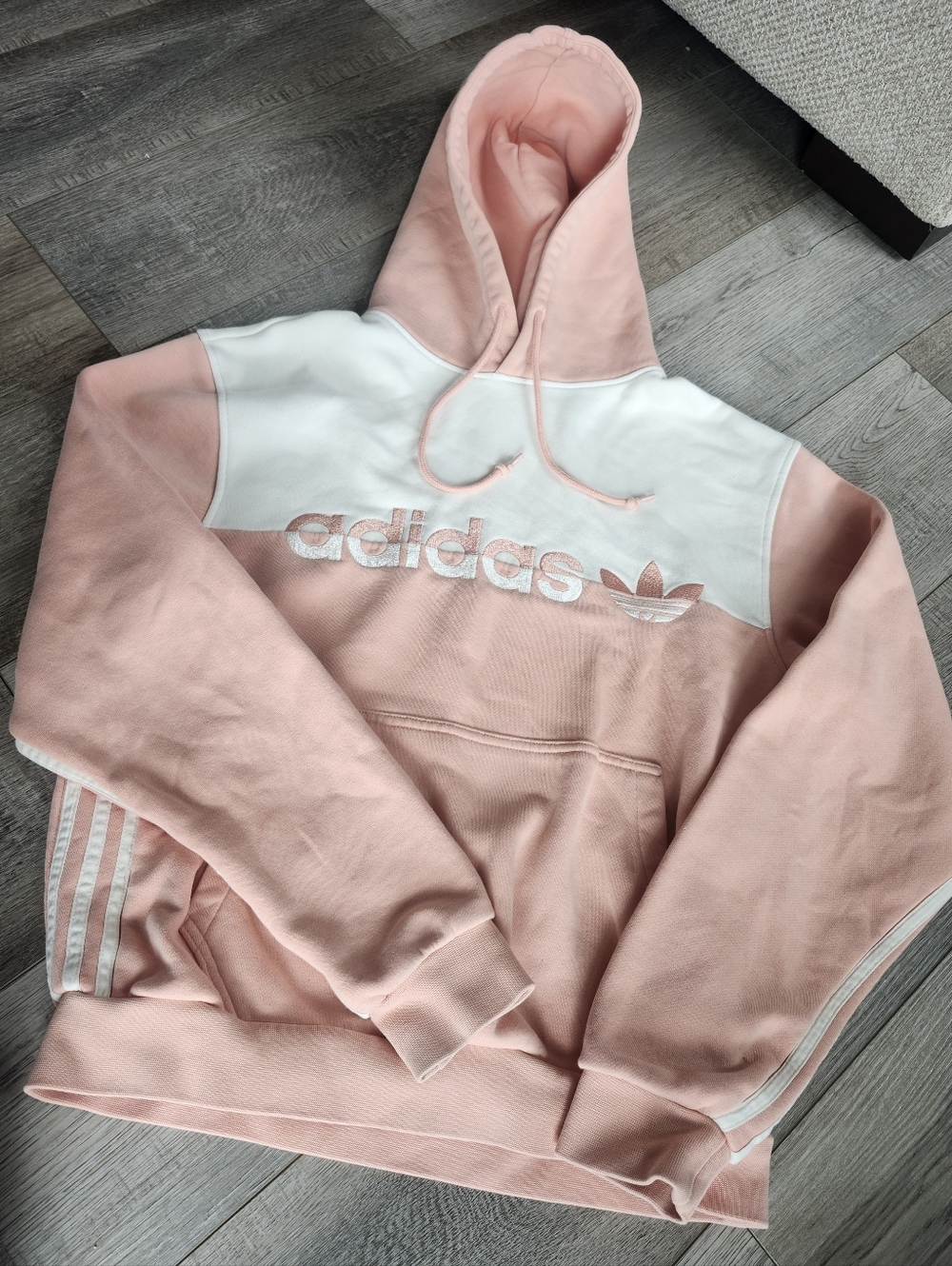 Women's adidas Pink and White Colorblock Pullover Hoodie
